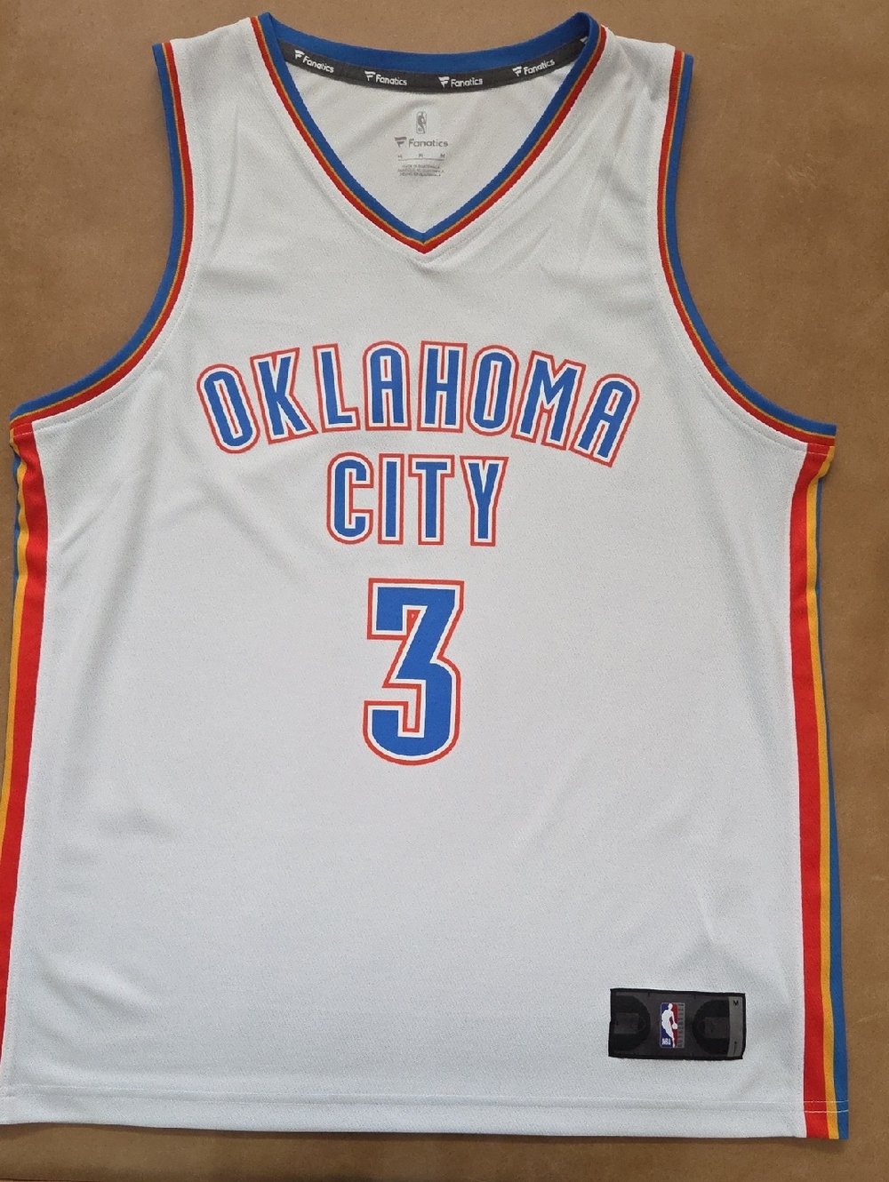 Fanatics White Oklahoma City #3 Basketball Jersey with Blue and Red Trim